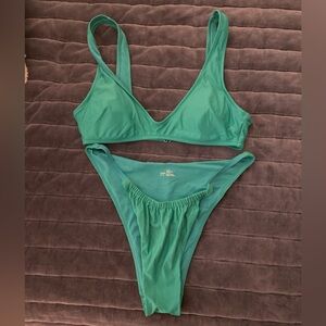 Teal Aerie High Cut Cheeky Bikini Set